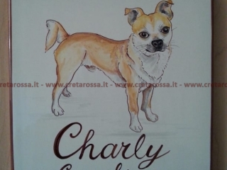 cod.art: nc91a - Mattonella in ceramica cm 20x30 circa con decoro del cane e scritta personalizzata. 